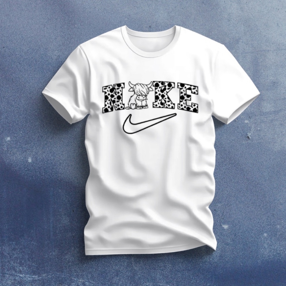 Girls Highland Cow DTF Print 100% Cotton T-shirt